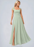 Valentina A-line Square Floor-Length Chiffon Bridesmaid Dress With Bow STKP0022588