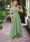 Alia A-line Scoop Asymmetrical Chiffon Bridesmaid Dress STKP0022589