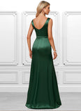 Veronica A-line V-Neck Floor-Length Stretch Satin Bridesmaid Dress STKP0022590