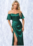 Payten A-line Off the Shoulder Floor-Length Stretch Satin Bridesmaid Dress STKP0022596