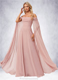 Alexis A-line Cold Shoulder Square Floor-Length Chiffon Bridesmaid Dress With Ruffle STKP0022598