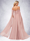 Alexis A-line Cold Shoulder Square Floor-Length Chiffon Bridesmaid Dress With Ruffle STKP0022598