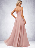 Alexis A-line Cold Shoulder Square Floor-Length Chiffon Bridesmaid Dress With Ruffle STKP0022598