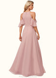 Carla A-line Cold Shoulder Floor-Length Chiffon Bridesmaid Dress With Ruffle STKP0022599