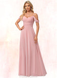 Cristina A-line Cold Shoulder Floor-Length Chiffon Bridesmaid Dress STKP0022602