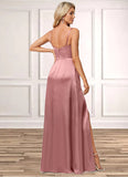 Raquel A-line Cowl Floor-Length Stretch Satin Bridesmaid Dress STKP0022603