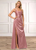 Raquel A-line Cowl Floor-Length Stretch Satin Bridesmaid Dress STKP0022603