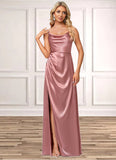 Raquel A-line Cowl Floor-Length Stretch Satin Bridesmaid Dress STKP0022603