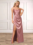 Raquel A-line Cowl Floor-Length Stretch Satin Bridesmaid Dress STKP0022603