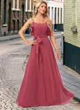 Gill A-line V-Neck Floor-Length Chiffon Bridesmaid Dress With Ruffle STKP0022604