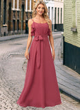 Gill A-line V-Neck Floor-Length Chiffon Bridesmaid Dress With Ruffle STKP0022604