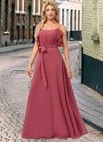 Gill A-line V-Neck Floor-Length Chiffon Bridesmaid Dress With Ruffle STKP0022604