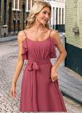 Gill A-line V-Neck Floor-Length Chiffon Bridesmaid Dress With Ruffle STKP0022604