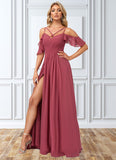 Angelique A-line Cold Shoulder Floor-Length Chiffon Bridesmaid Dress With Ruffle STKP0022605