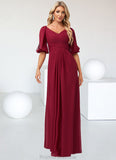 Keira A-line V-Neck Floor-Length Chiffon Bridesmaid Dress STKP0022608