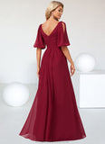 Keira A-line V-Neck Floor-Length Chiffon Bridesmaid Dress STKP0022608