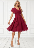 Jordin A-line V-Neck Knee-Length Chiffon Bridesmaid Dress With Ruffle STKP0022609