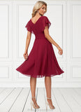 Jordin A-line V-Neck Knee-Length Chiffon Bridesmaid Dress With Ruffle STKP0022609