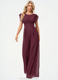 Anabel Jumpsuit/Pantsuit Scoop Floor-Length Chiffon Bridesmaid Dress With Ruffle STKP0022610