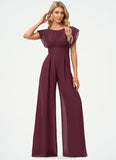 Anabel Jumpsuit/Pantsuit Scoop Floor-Length Chiffon Bridesmaid Dress With Ruffle STKP0022610