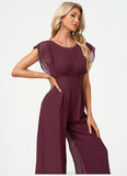 Anabel Jumpsuit/Pantsuit Scoop Floor-Length Chiffon Bridesmaid Dress With Ruffle STKP0022610