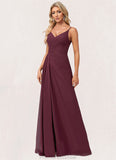 London A-line V-Neck Floor-Length Chiffon Bridesmaid Dress With Ruffle STKP0022611