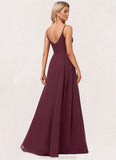 London A-line V-Neck Floor-Length Chiffon Bridesmaid Dress With Ruffle STKP0022611