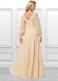 Juliette A-line V-Neck Floor-Length Chiffon Bridesmaid Dress With Bow STKP0022613