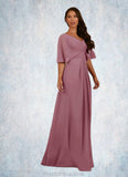 Pamela A-Line V-Neck Pleated Chiffon Floor-Length Dress STKP0022621