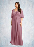 Pamela A-Line V-Neck Pleated Chiffon Floor-Length Dress STKP0022621