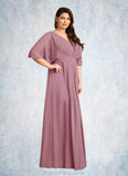 Pamela A-Line V-Neck Pleated Chiffon Floor-Length Dress STKP0022621