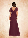 Diamond Sheath V-Neck Pleated Chiffon Floor-Length Dress STKP0022630