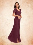 Diamond Sheath V-Neck Pleated Chiffon Floor-Length Dress STKP0022630