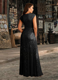 Kennedi A-Line V-Neck Ruched Sequins Floor-Length Dress STKP0022637