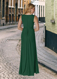 Norma A-Line V-Neck Pleated Chiffon Floor-Length Dress STKP0022639