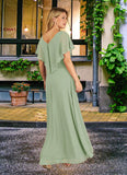 America A-Line V-Neck Pleated Chiffon Asymmetrical Dress STKP0022640