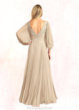 Nita A-Line V-Neck Pleated Chiffon Floor-Length Dress STKP0022642