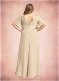 Lorelei A-Line V-Neck Pleated Chiffon Floor-Length Dress STKP0022646