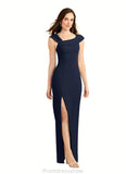 Annalise Sheath Side Slit Stretch Crepe Floor-Length Dress STKP0022647