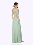 Tiara A-Line Boatneck Lace Chiffon Floor-Length Dress STKP0022648