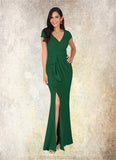 Janessa Mermaid V-Neck Pleated Stretch Crepe Floor-Length Dress STKP0022649