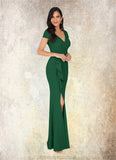 Janessa Mermaid V-Neck Pleated Stretch Crepe Floor-Length Dress STKP0022649