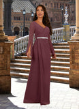 Ali A-Line V-Neck Pleated Chiffon Floor-Length Dress STKP0022656