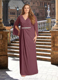 Ali A-Line V-Neck Pleated Chiffon Floor-Length Dress STKP0022656