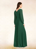 Miranda A-Line Pleated Chiffon Floor-Length Dress STKP0022670