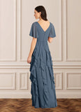 Siena A-Line V-Neck Chiffon Floor-Length Dress STKP0022679