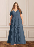 Siena A-Line V-Neck Chiffon Floor-Length Dress STKP0022679