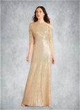 Thea A-Line Asymmetrical Neckline Sequins Floor-Length Dress STKP0022686