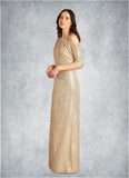 Thea A-Line Asymmetrical Neckline Sequins Floor-Length Dress STKP0022686