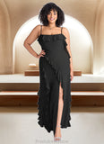 Raquel Chiffon Ruffle Column Dress with Leg Slit black STKP0022703